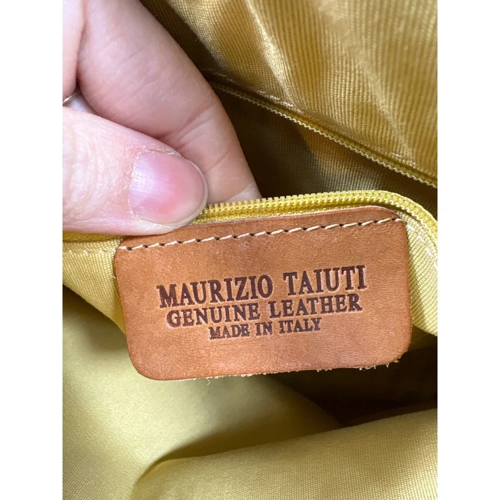 Maurizio Taiuti Yellow‎ Ostrich Embossed Leather Tote Bag Made in Italy Handbag